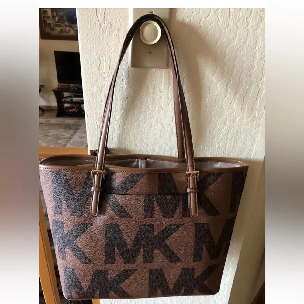 Michael Kors Brown and Gray Logo Tote - Picture 3 of 5